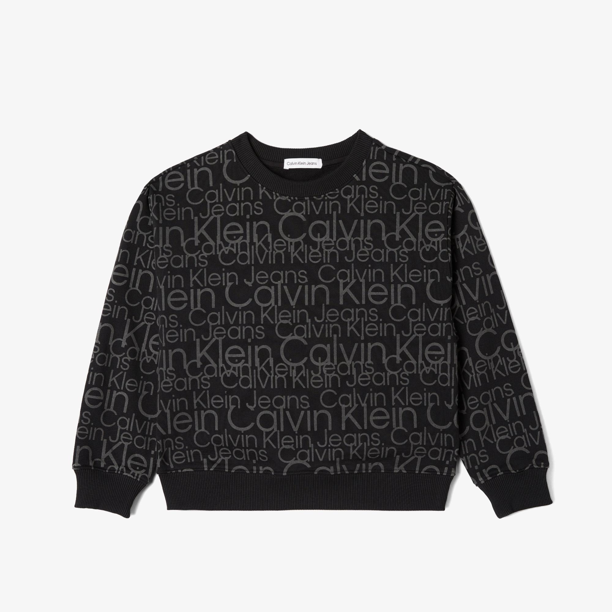 Calvin Klein Jeans Glow In The Dark Aop Crewneck Çocuk Siyah Sweatshirt