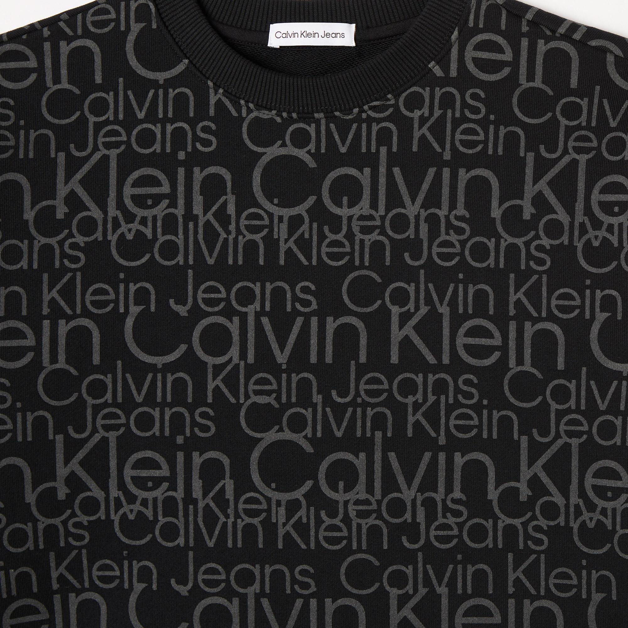 Calvin Klein Jeans Glow In The Dark Aop Crewneck Çocuk Siyah Sweatshirt
