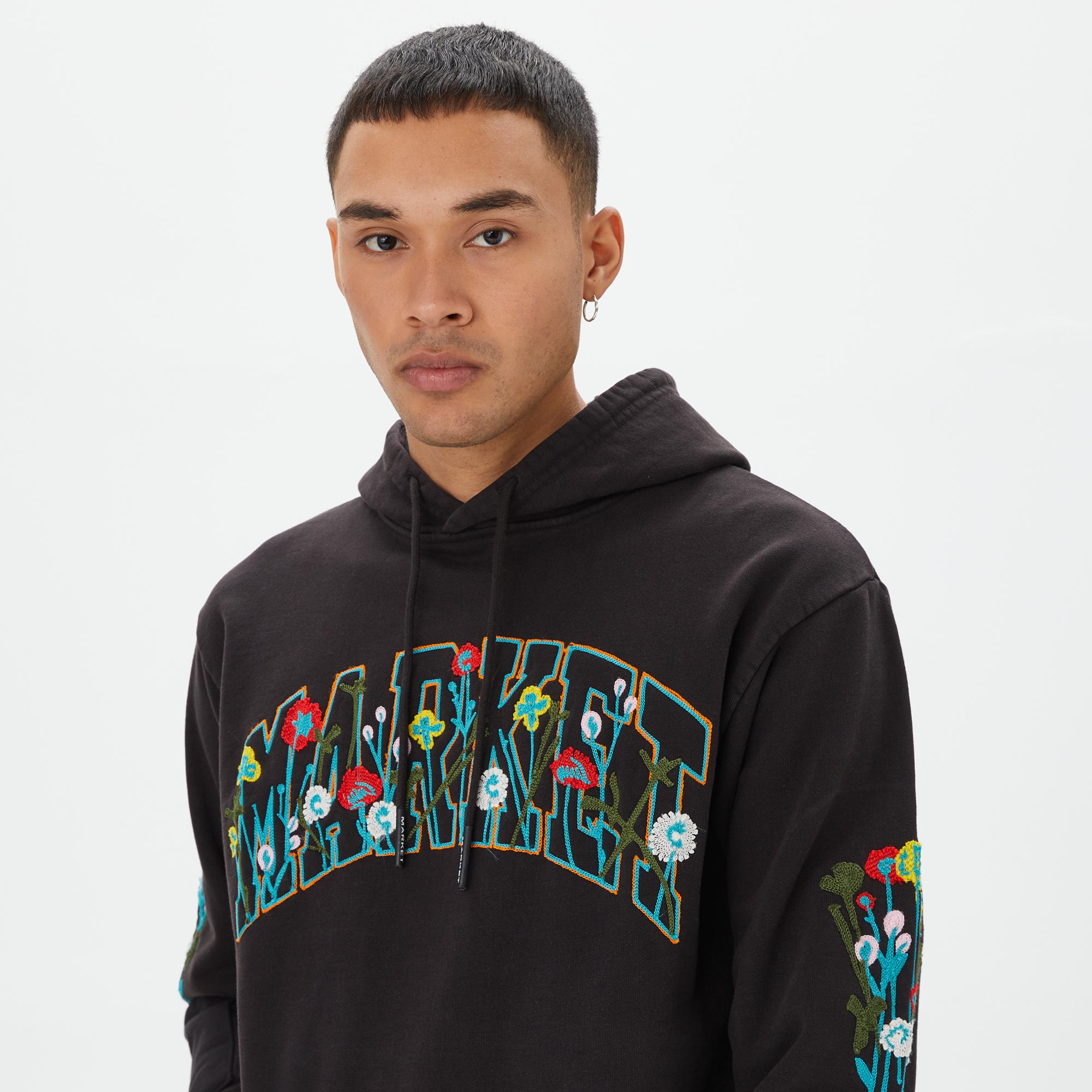 Market Bouquet Pullover Erkek Siyah Hoodie