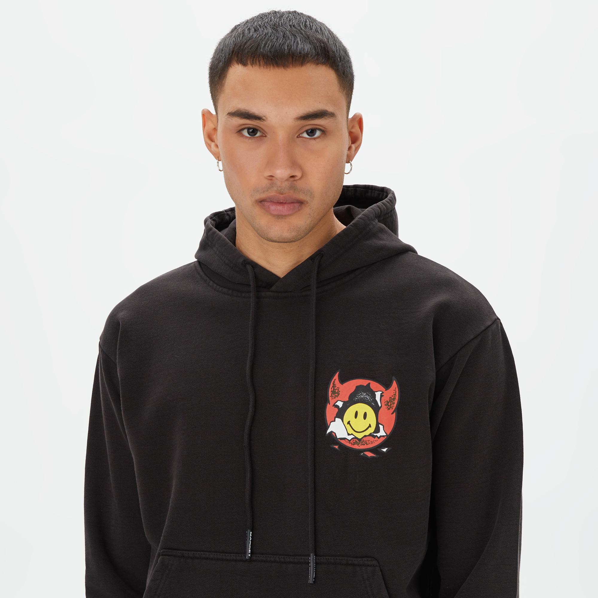 Market Smiley Inner Peace Pullover Hoodie Erkek Siyah Sweatshirt