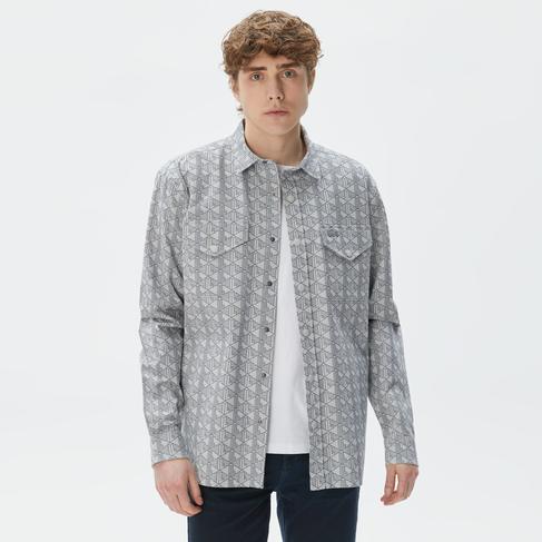  Erkek Relaxed Fit Desenli Gri Gömlek