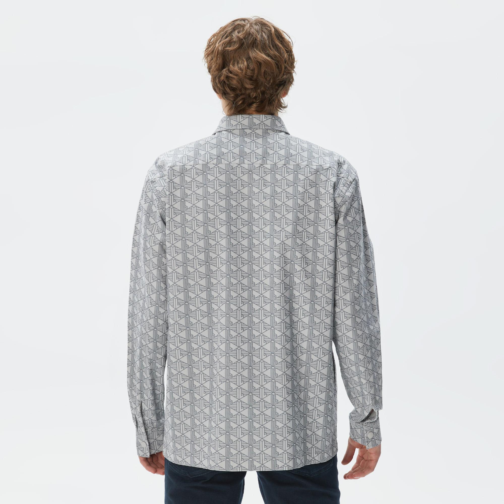 Erkek Relaxed Fit Desenli Gri Gömlek