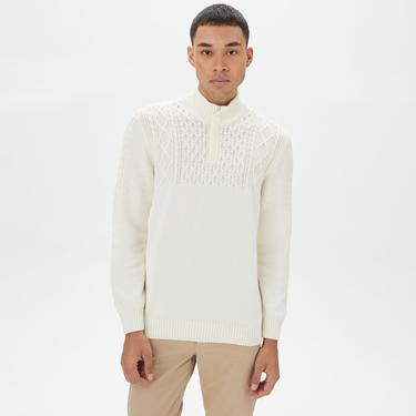  Nautica Erkek Beyaz Standart Fit Desenli Dik Yakalı Triko