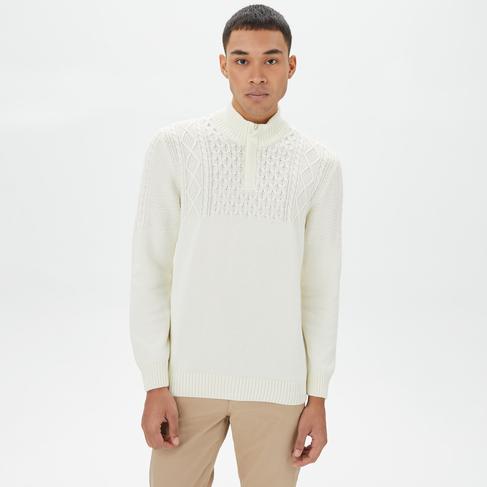  Nautica Erkek Beyaz Standart Fit Desenli Dik Yakalı Triko