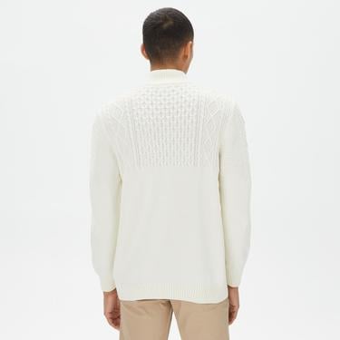  Nautica Erkek Beyaz Standart Fit Desenli Dik Yakalı Triko