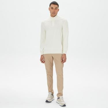  Nautica Erkek Beyaz Standart Fit Desenli Dik Yakalı Triko