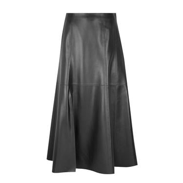  Aulii Siyah Kadın Yırtmaçlı Deri Etek