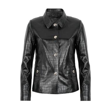  Ayita Siyah Kadın Kroko Baskılı Deri Ceket