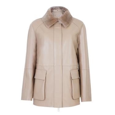 Caralynn Bej Kadın Kürk Yakalı Deri Mont