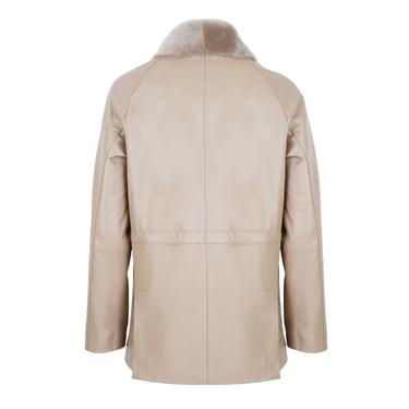  Caralynn Bej Kadın Kürk Yakalı Deri Mont