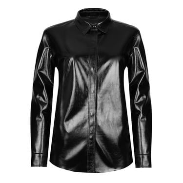  Ayzaria Siyah Kadın Rugan Deri Gömlek