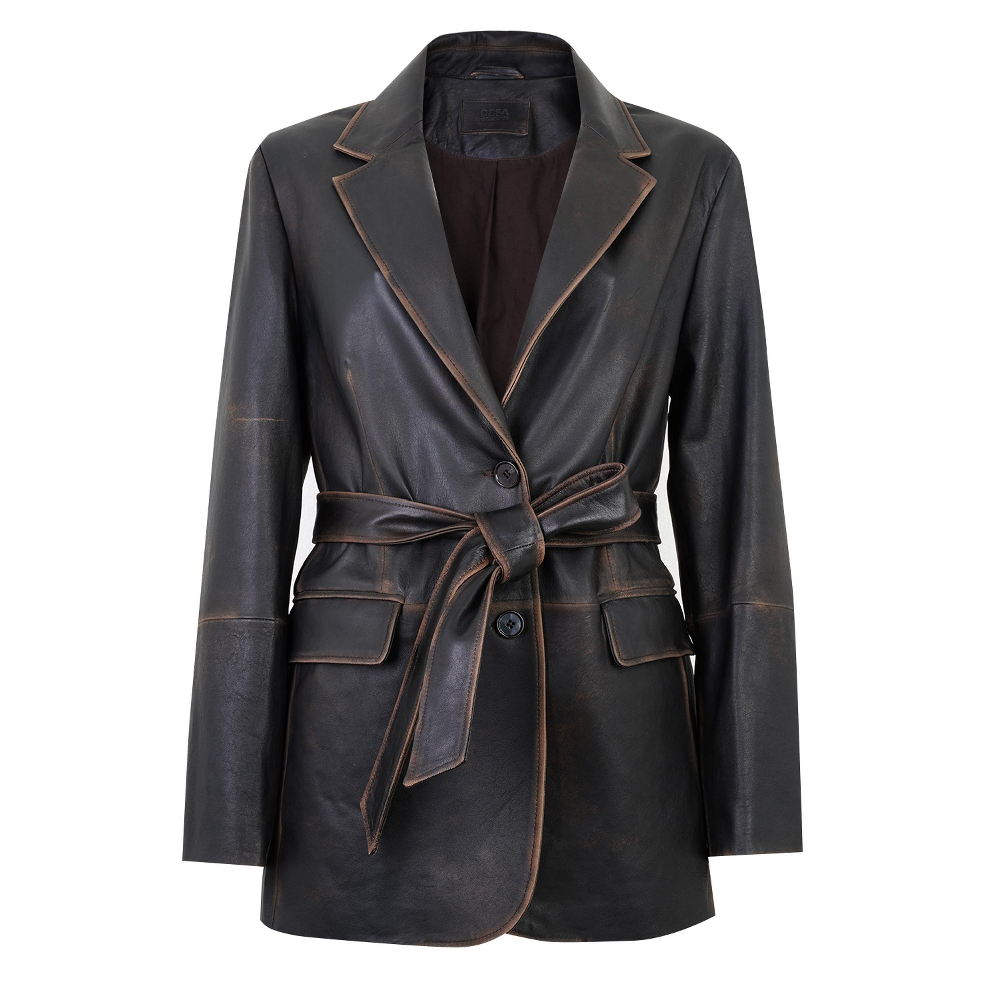 Becka Kahve Kadın Eskitme Blazer Deri Ceket