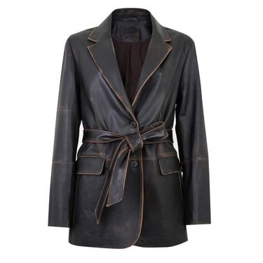  Becka Kahve Kadın Eskitme Blazer Deri Ceket