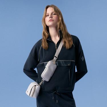  Altessa Siyah Kadın Deri Detaylı Sweatshirt