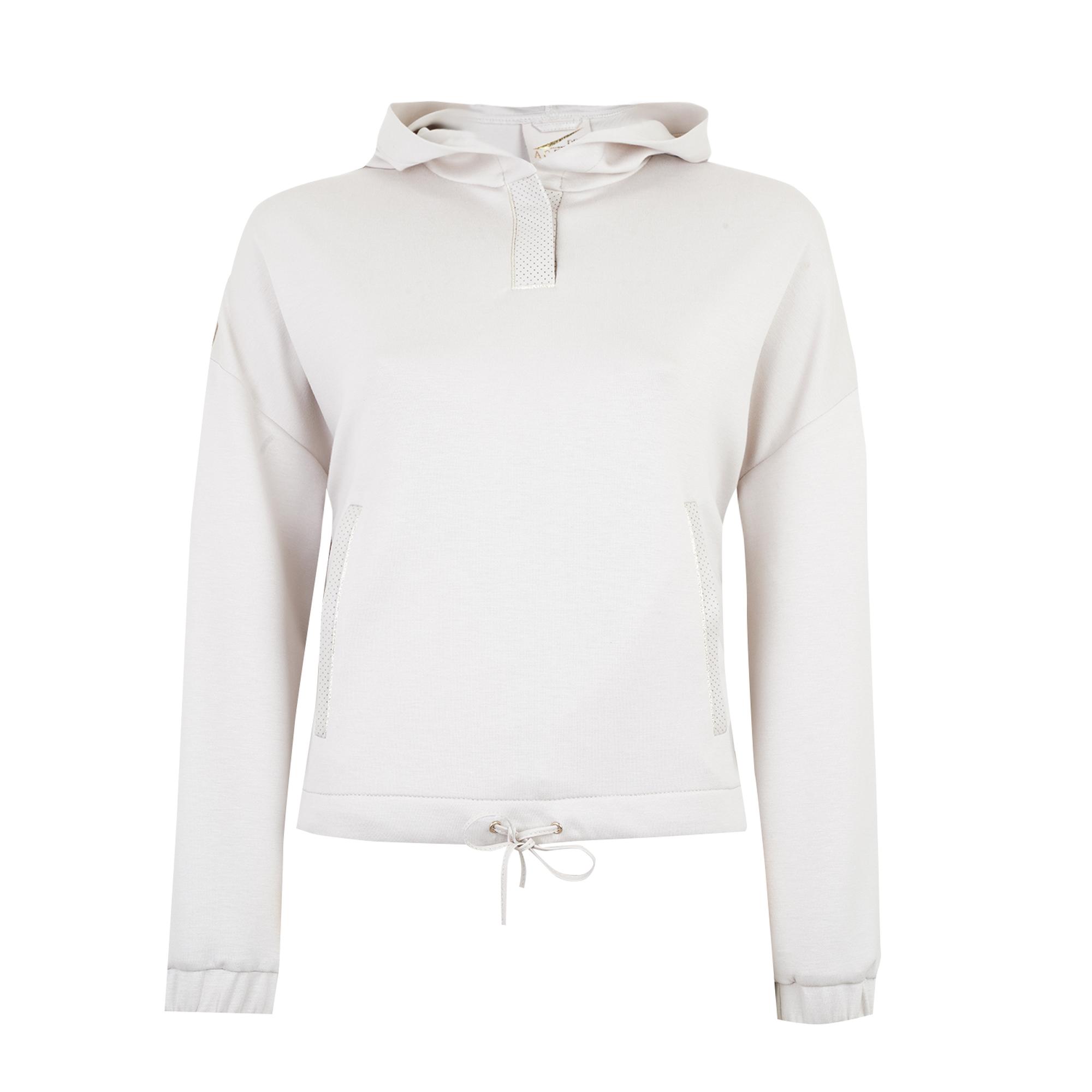 Amari Bej Kadın Deri Detaylı Kapüşonlu Sweatshirt