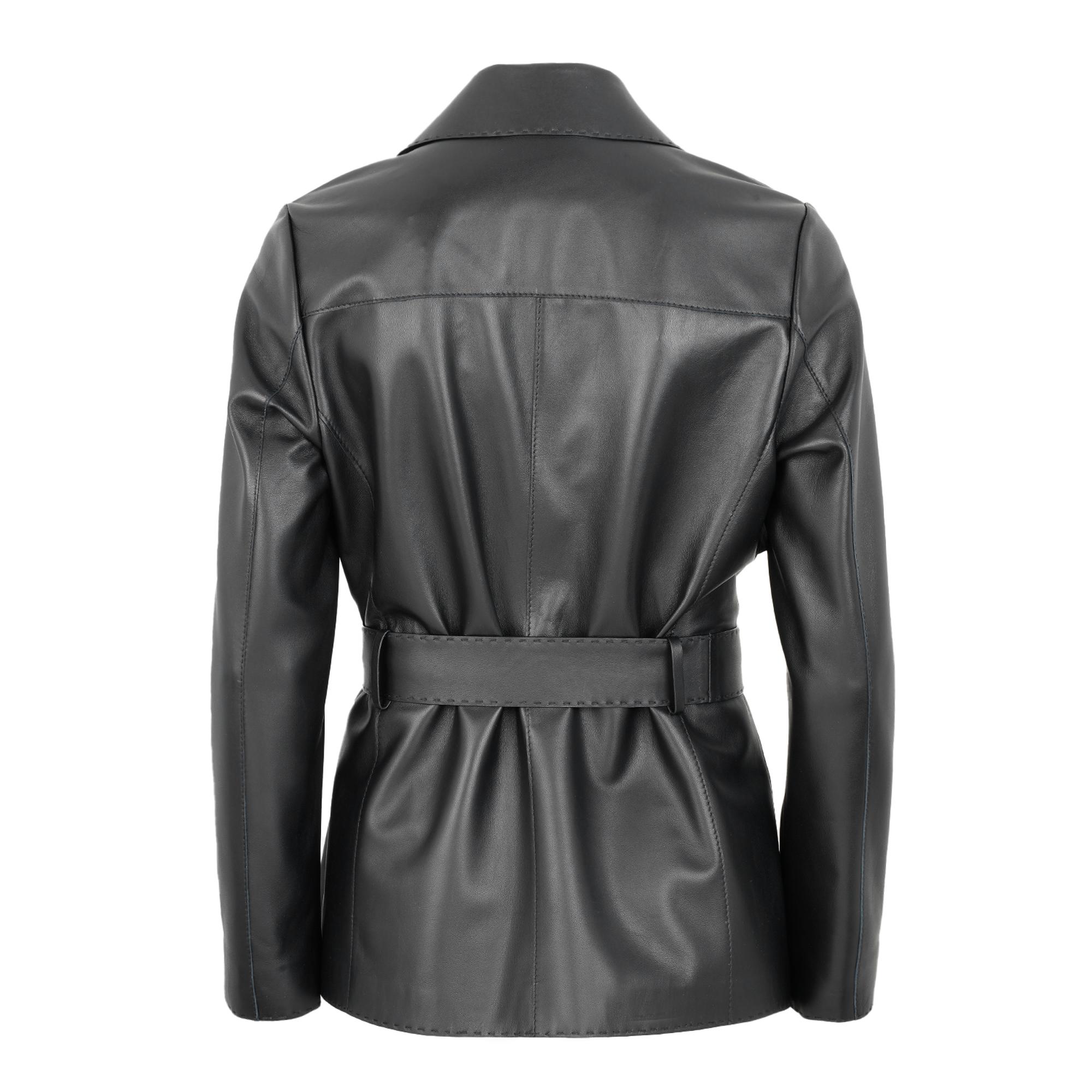 Aniye Siyah Kadın Deri Trençkot