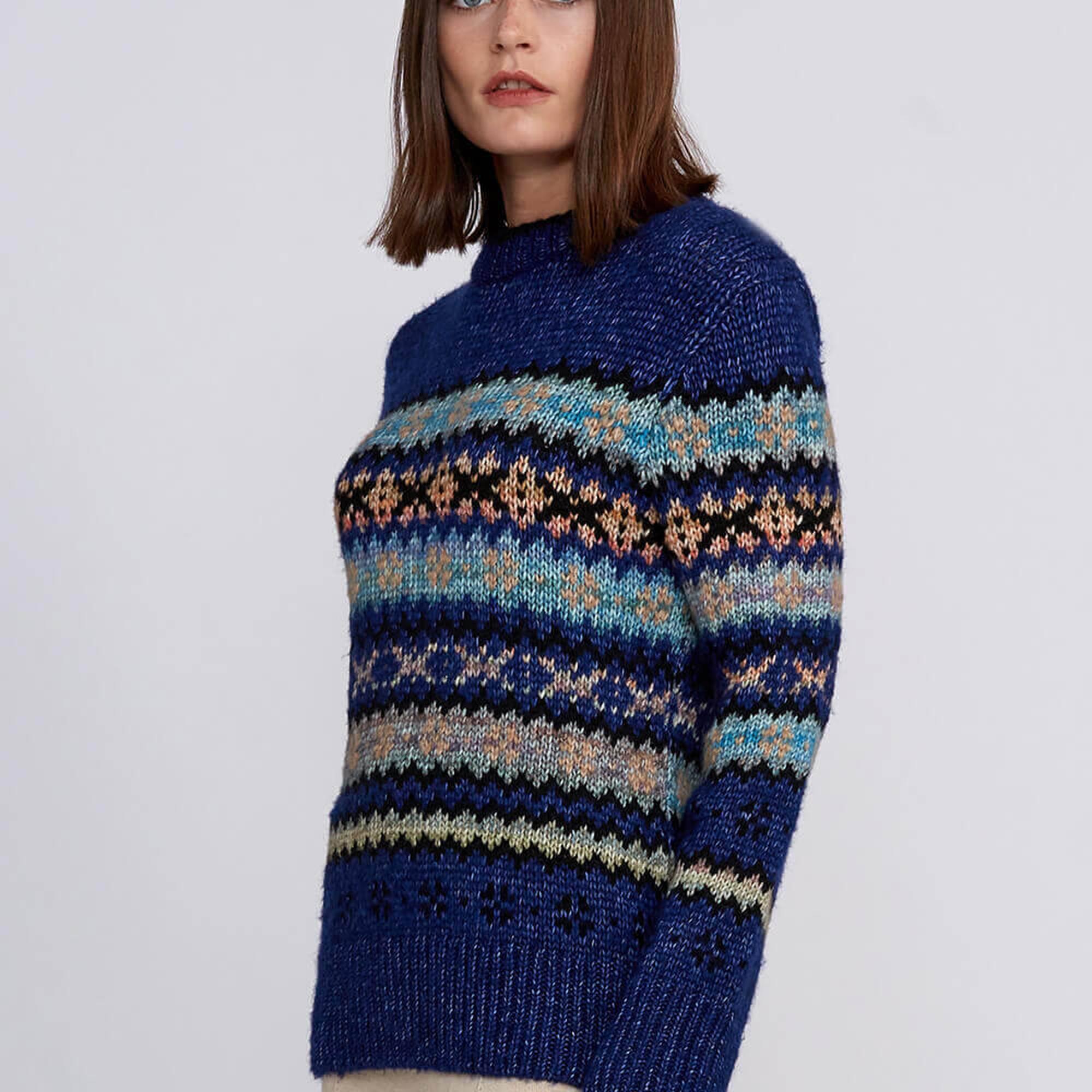 Knitss Kış Desenli Mavi Triko