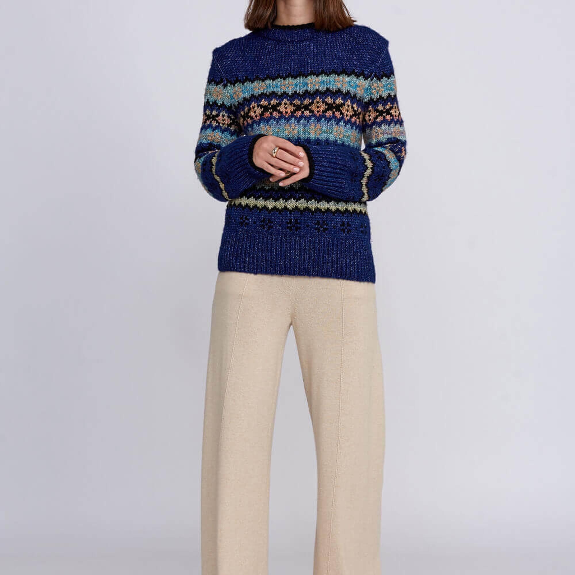 Knitss Kış Desenli Mavi Triko