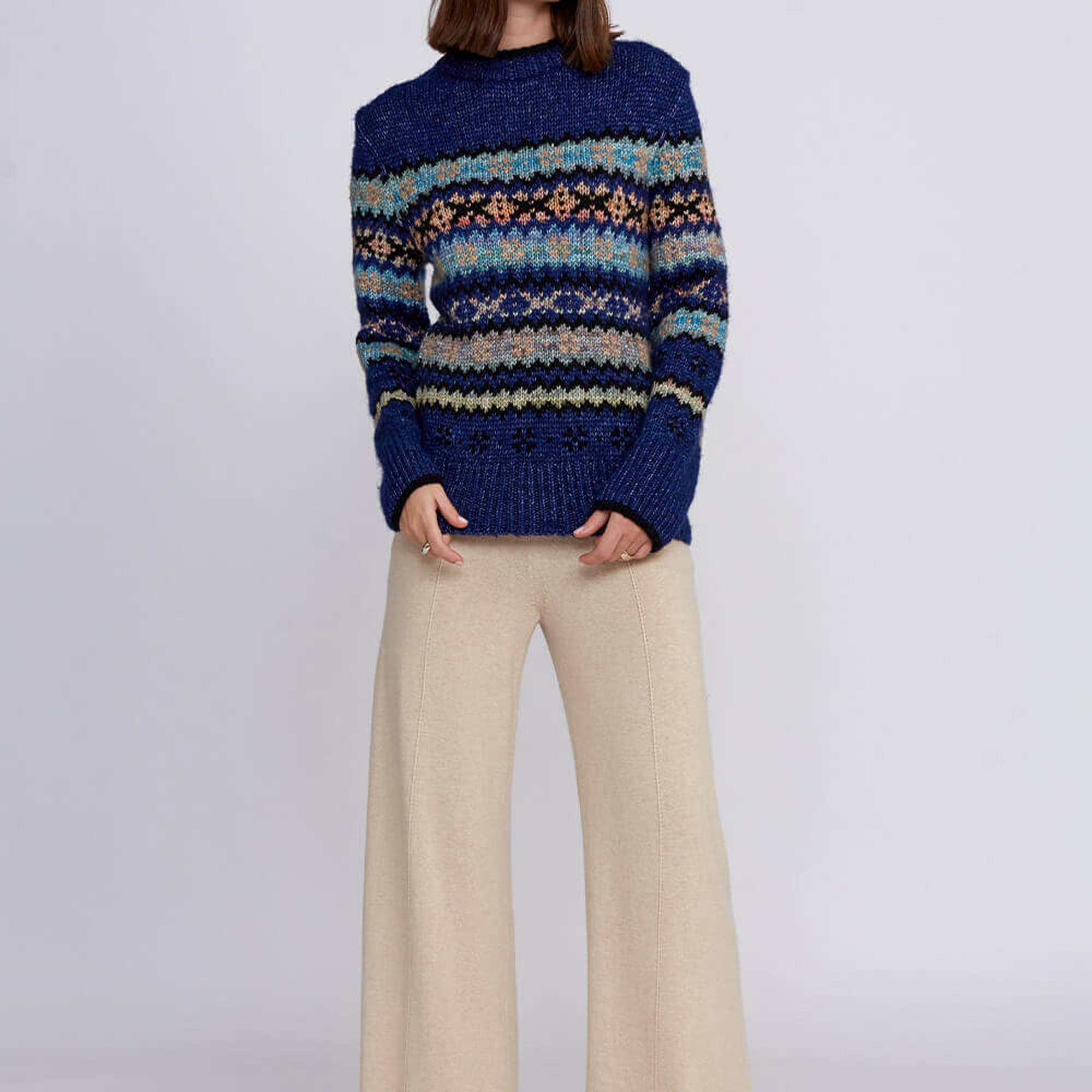 Knitss Kış Desenli Mavi Triko