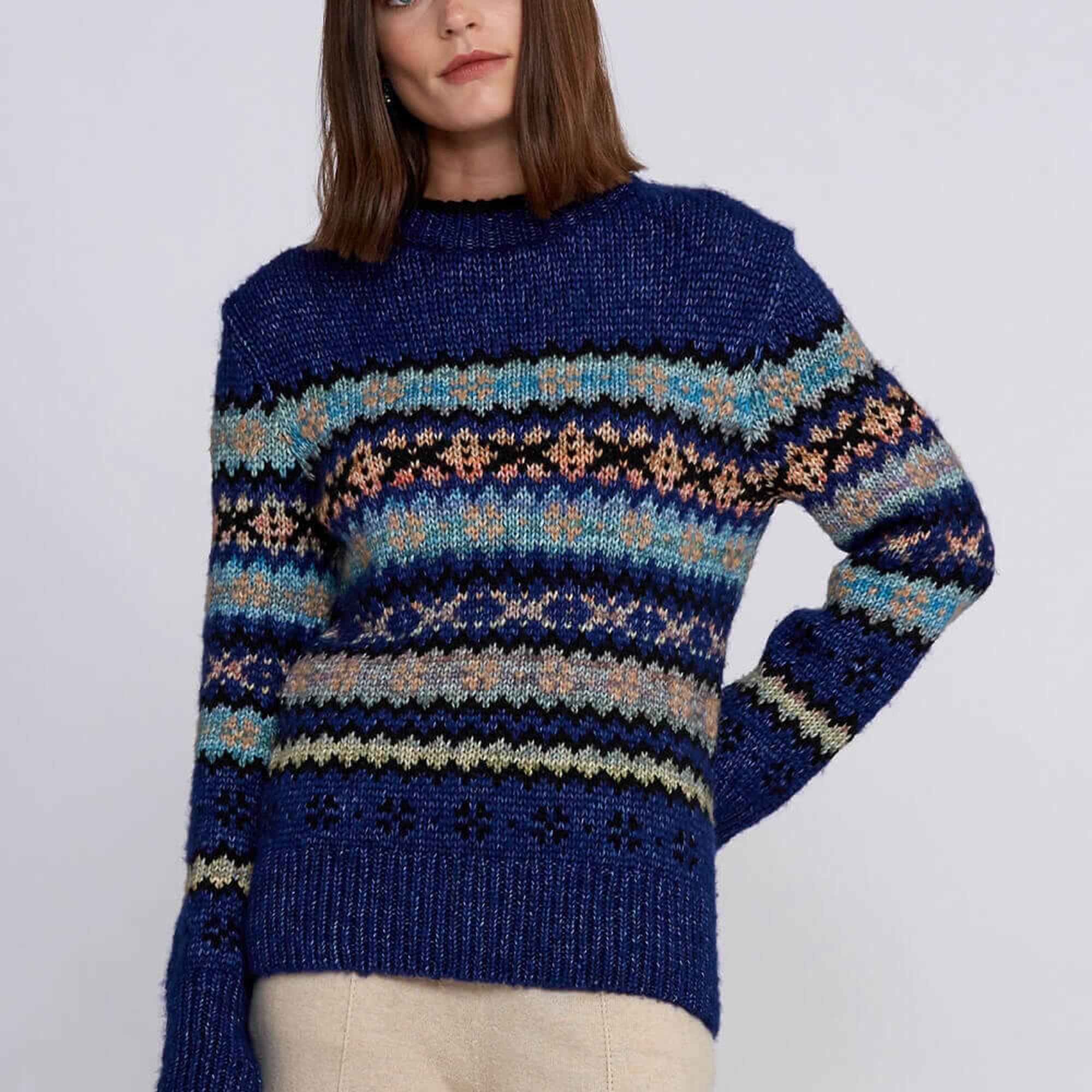 Knitss Kış Desenli Mavi Triko