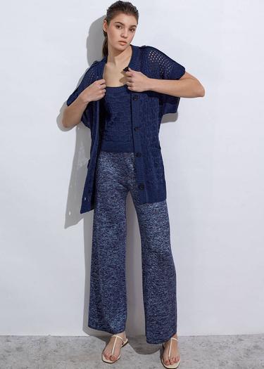  Knitss Örgü Detaylı Keten Lacivert Triko Hırka