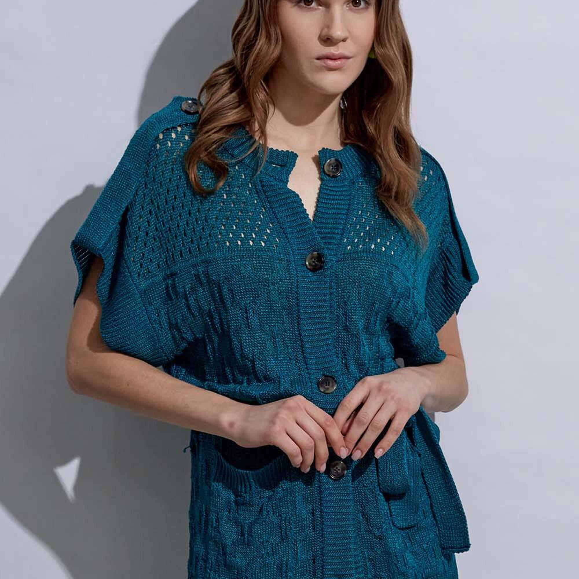 Knitss Örgü Detaylı Keten Yeşil Triko Hırka