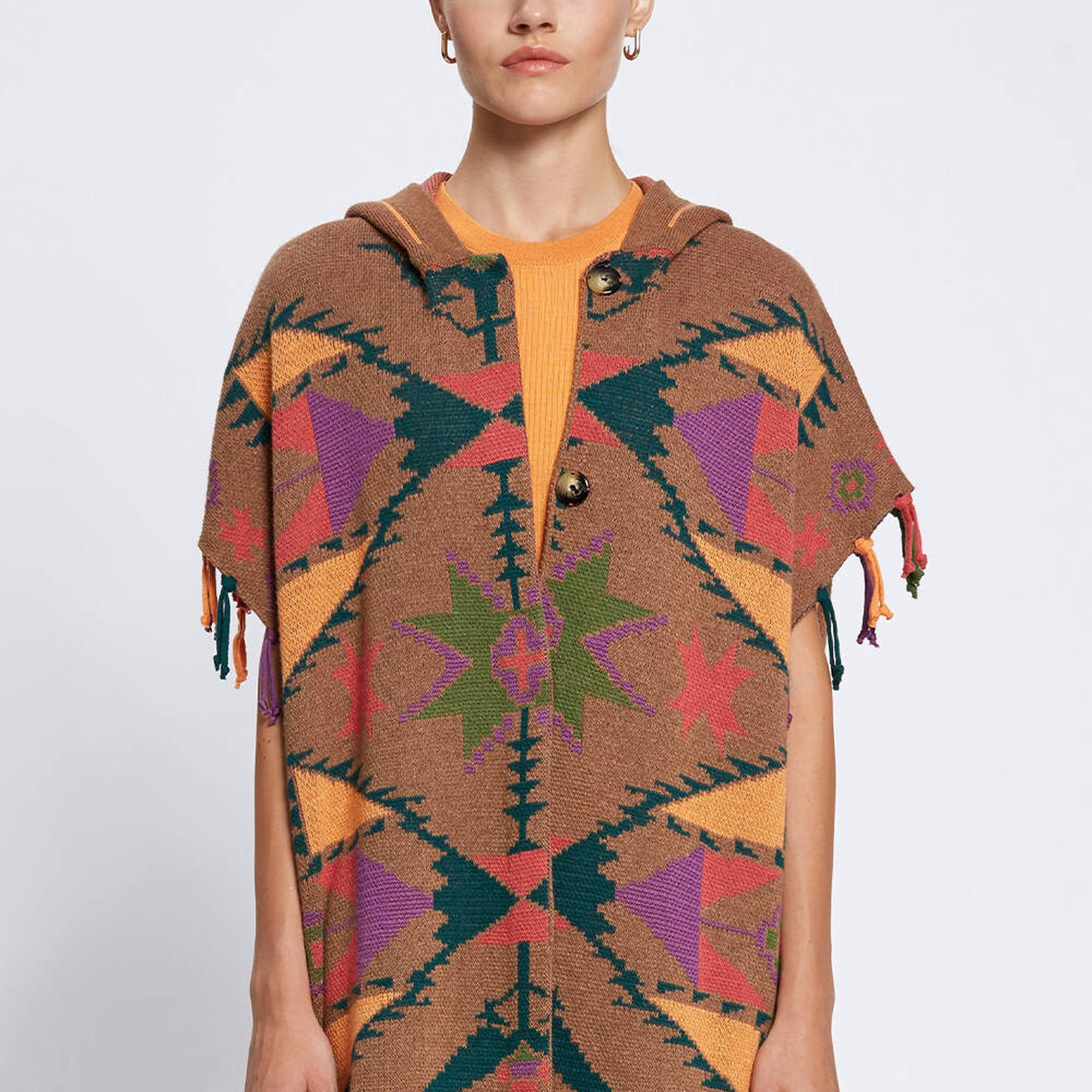 Knitss Kaşmir Karışımlı Oversıze Triko Panço