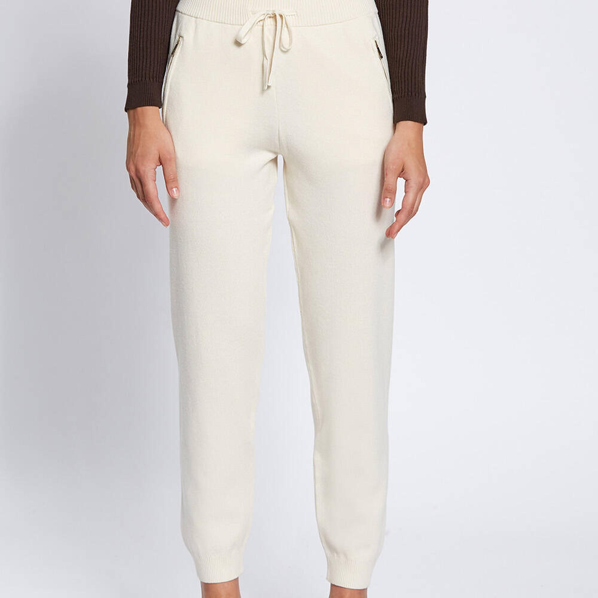 Knitss Merino Yün Karışımlı Ekru Triko Pantolon