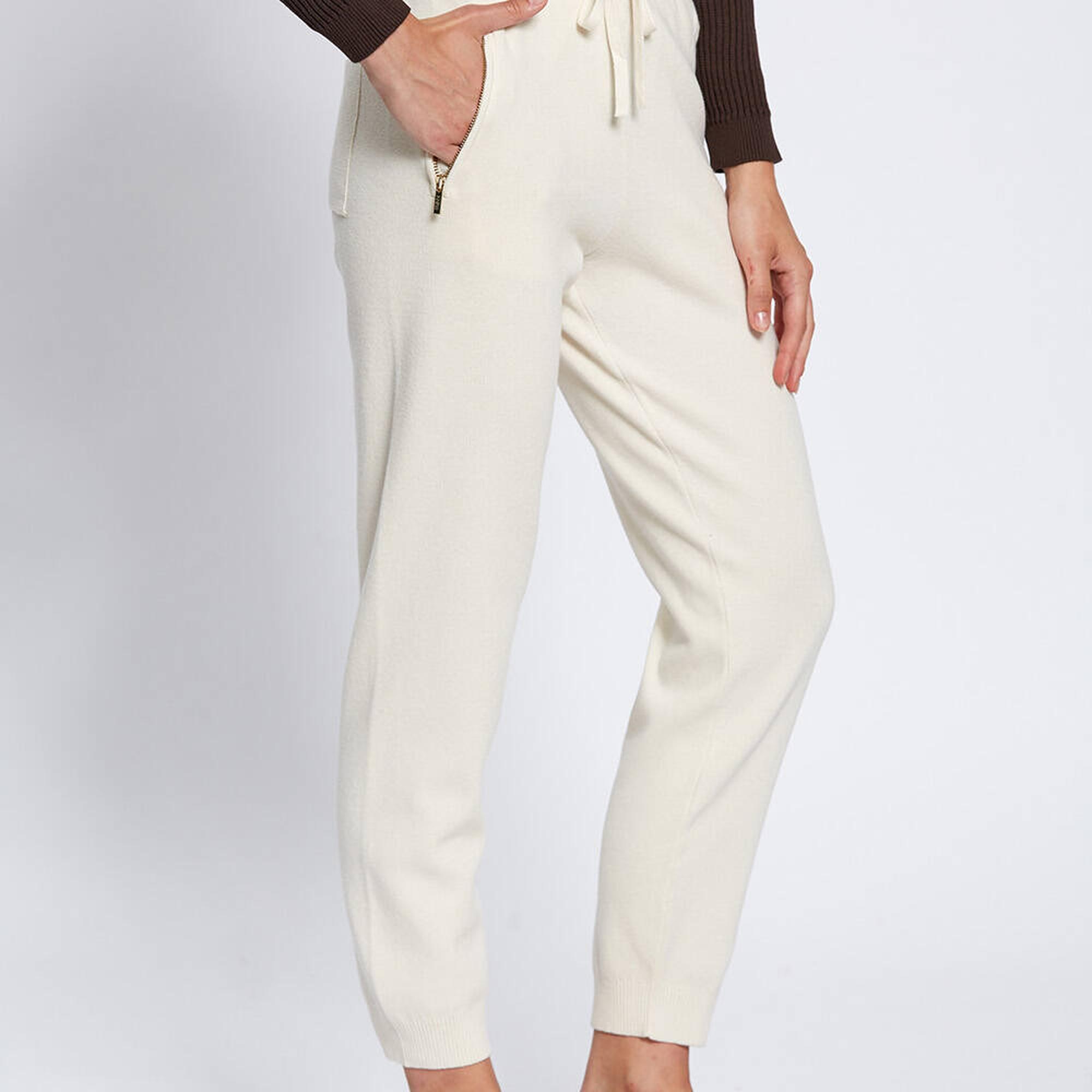 Knitss Merino Yün Karışımlı Ekru Triko Pantolon