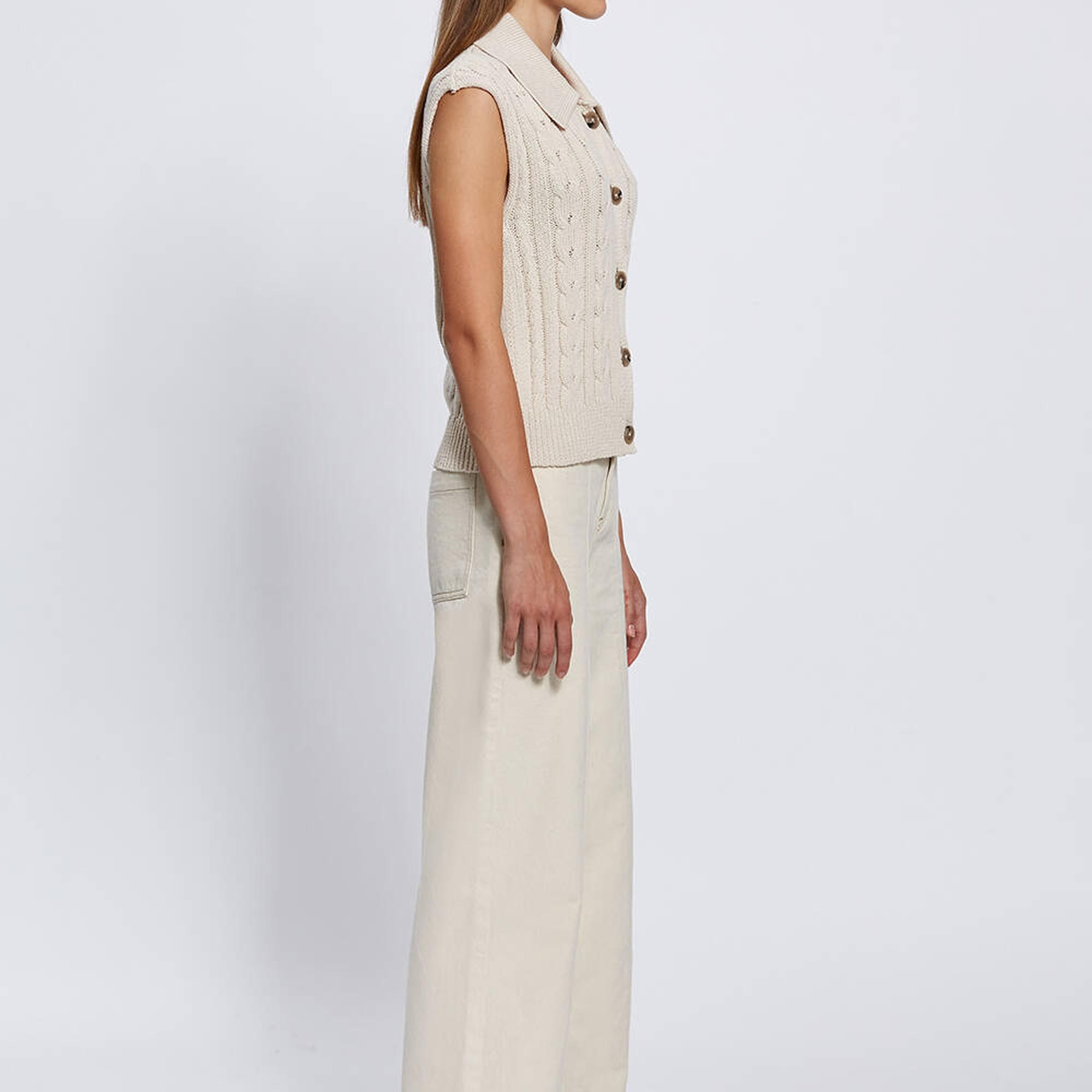 Knitss Organik Pamuk Düğme Kapamalı Krem Triko