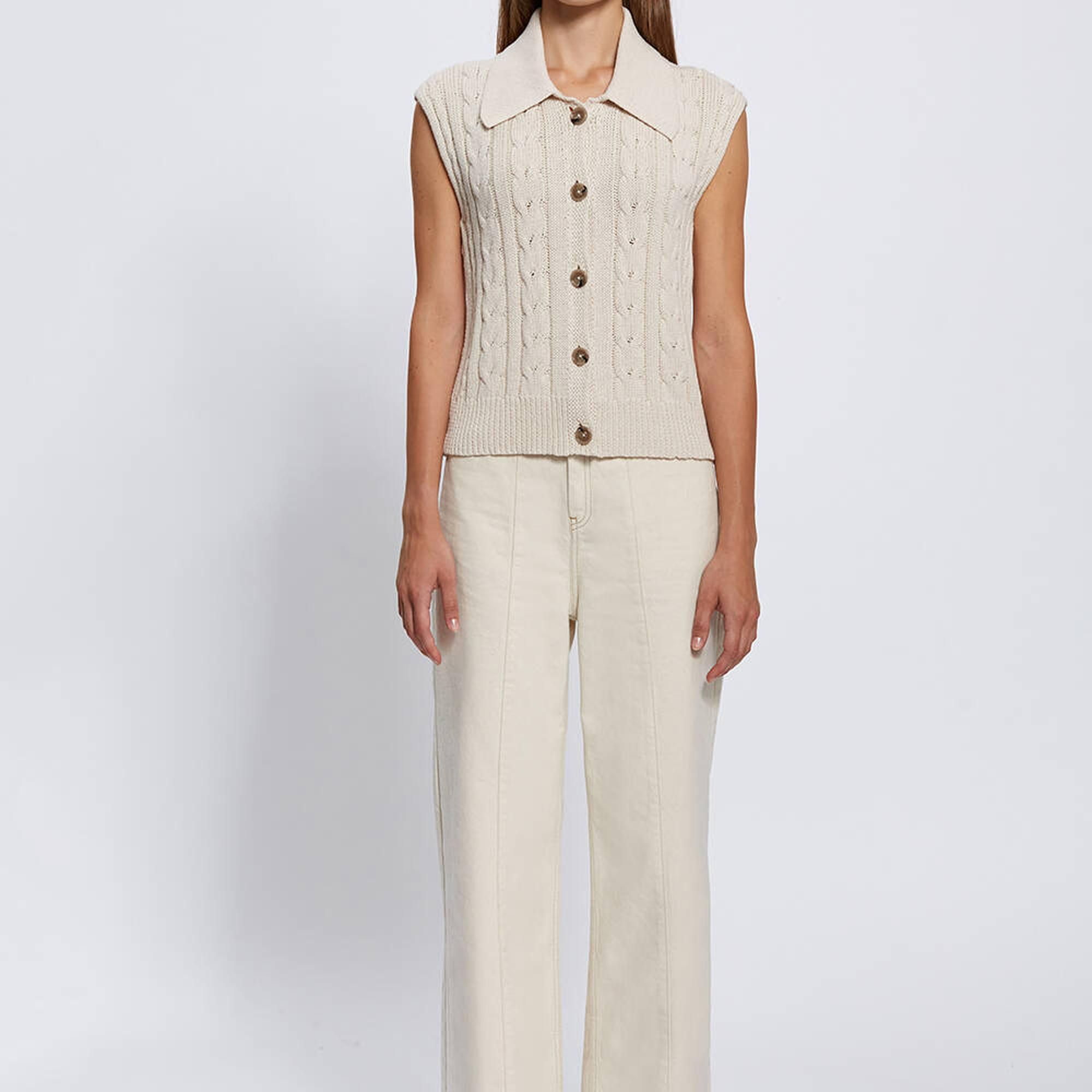 Knitss Organik Pamuk Düğme Kapamalı Krem Triko