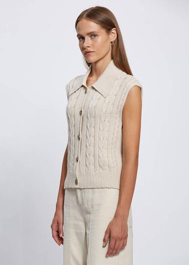  Knitss Organik Pamuk Düğme Kapamalı Krem Triko