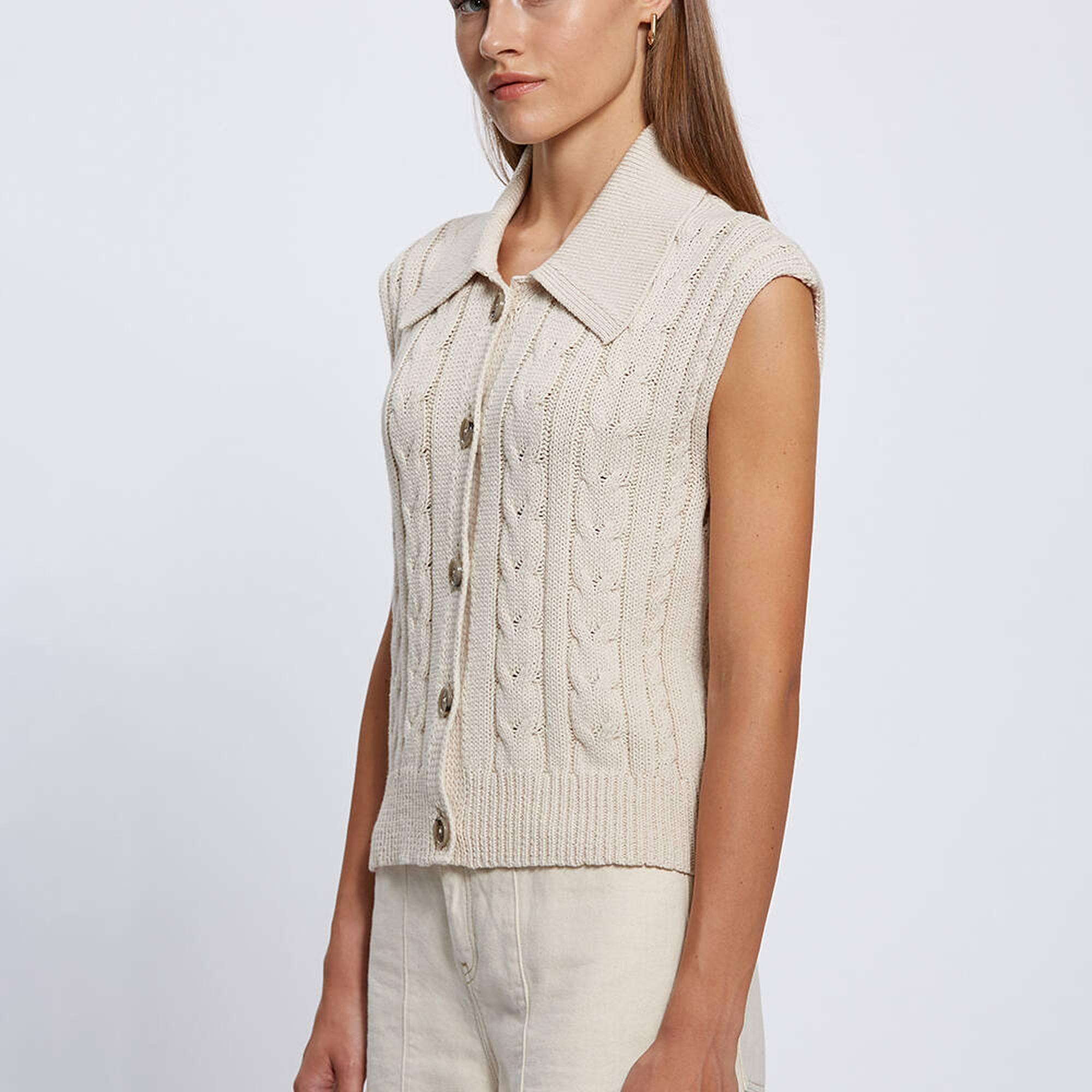 Knitss Organik Pamuk Düğme Kapamalı Krem Triko