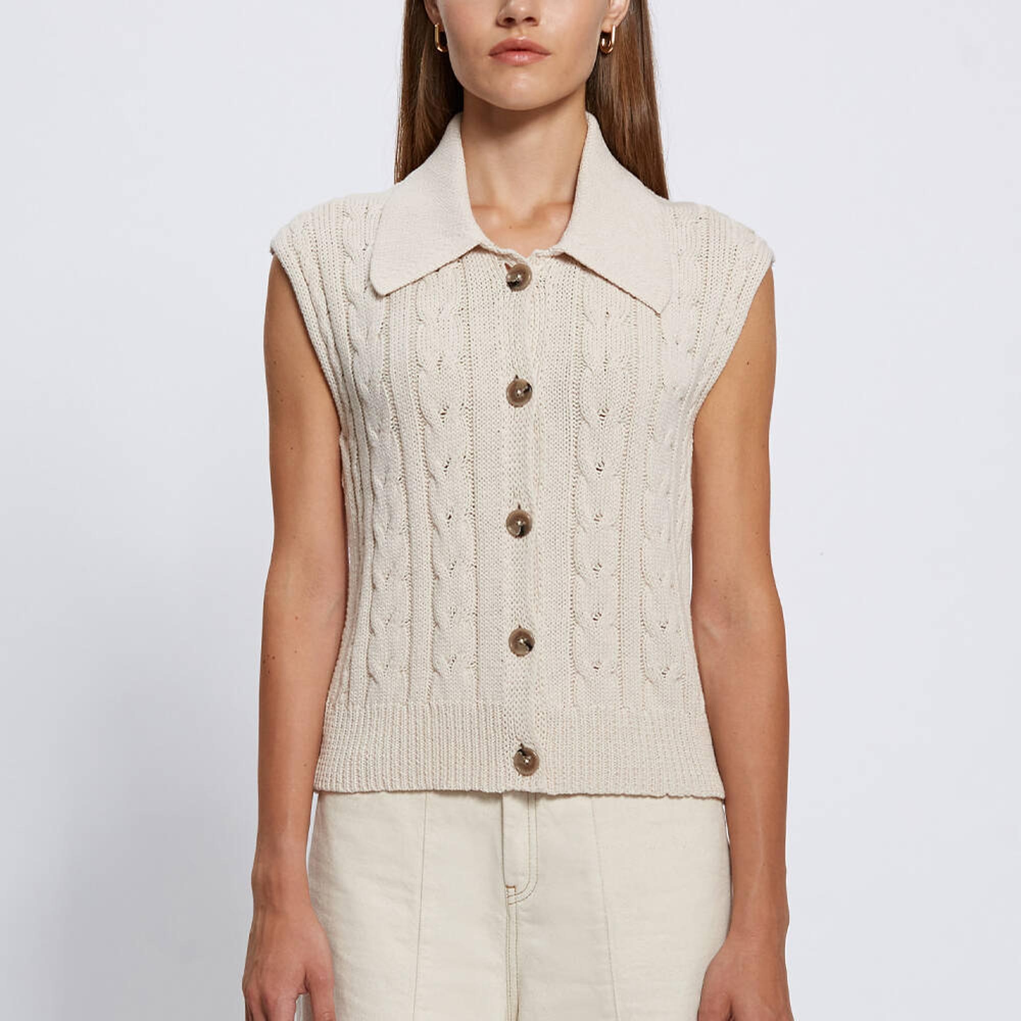 Knitss Organik Pamuk Düğme Kapamalı Krem Triko