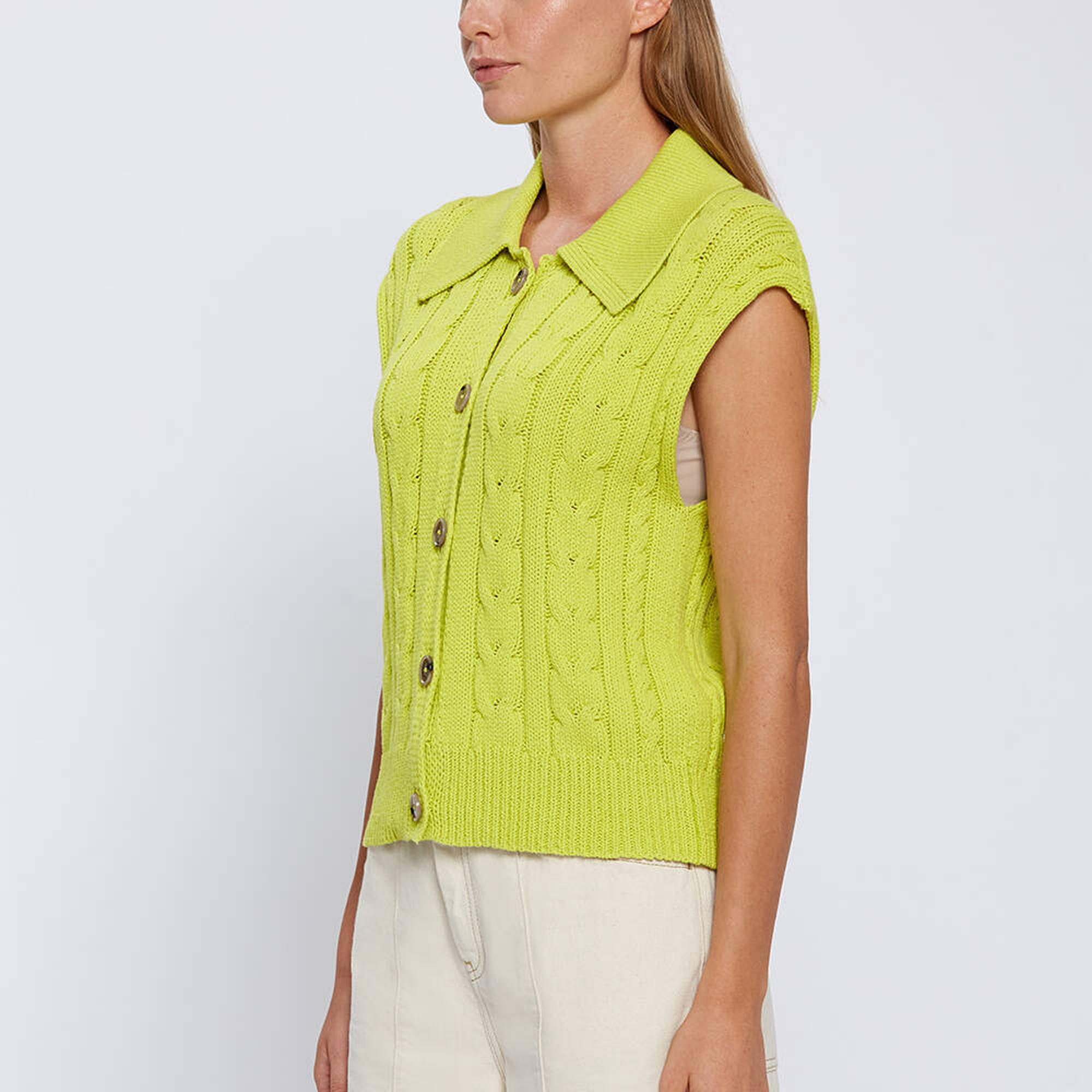 Knitss Organik Pamuk Düğme Kapamalı Yeşil Triko