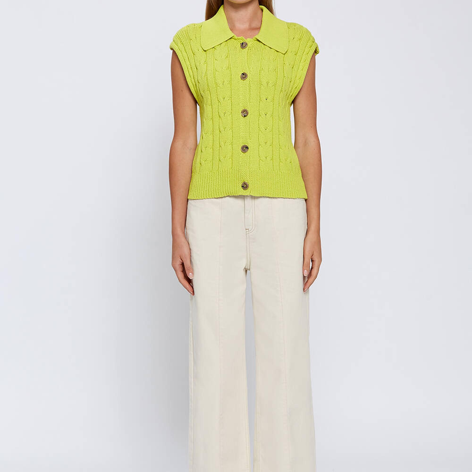 Knitss Organik Pamuk Düğme Kapamalı Yeşil Triko