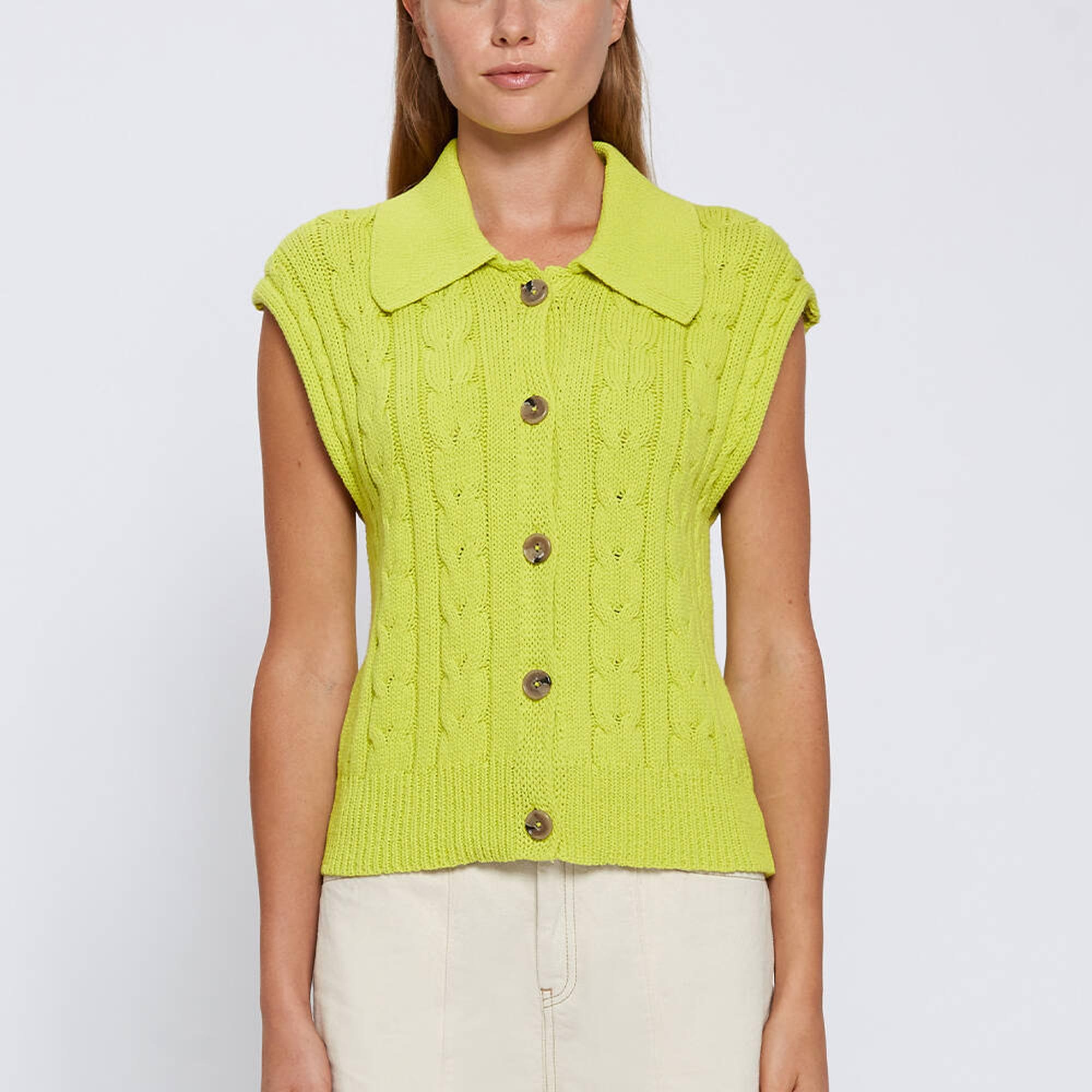 Knitss Organik Pamuk Düğme Kapamalı Yeşil Triko