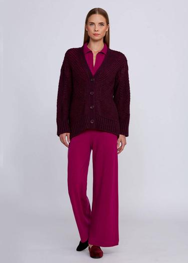  Knitss Yün Karışımlı Örgü Detaylı Bordo Triko Hırka