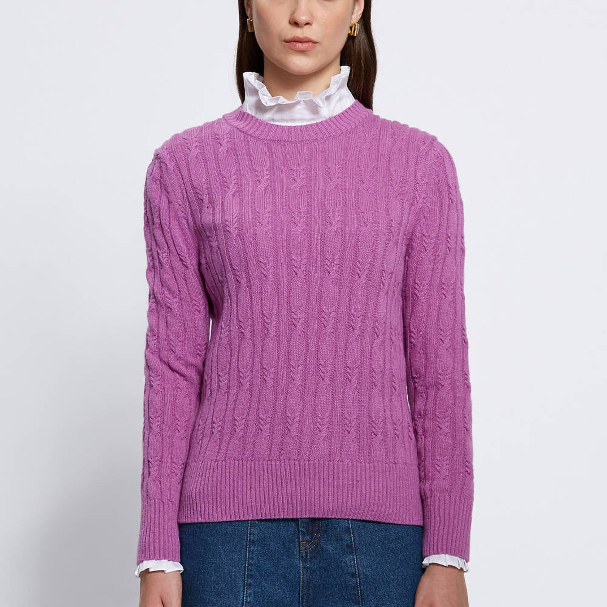 Knitss Kaşmir Karışımlı Saç Örgü Leylak Rengi Triko