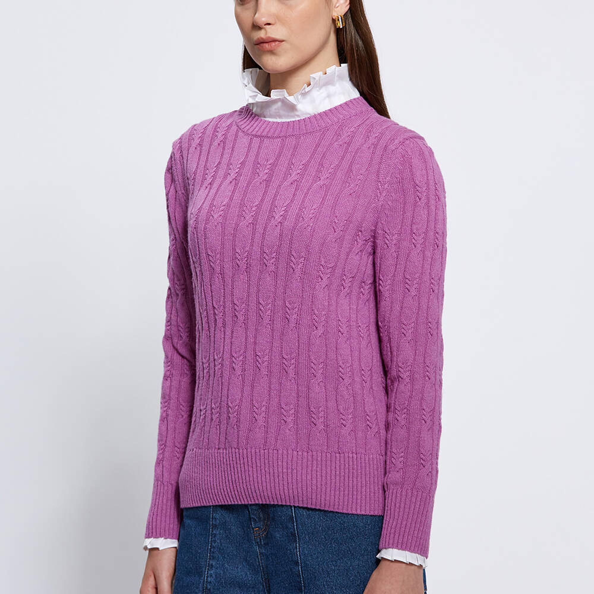 Knitss Kaşmir Karışımlı Saç Örgü Leylak Rengi Triko