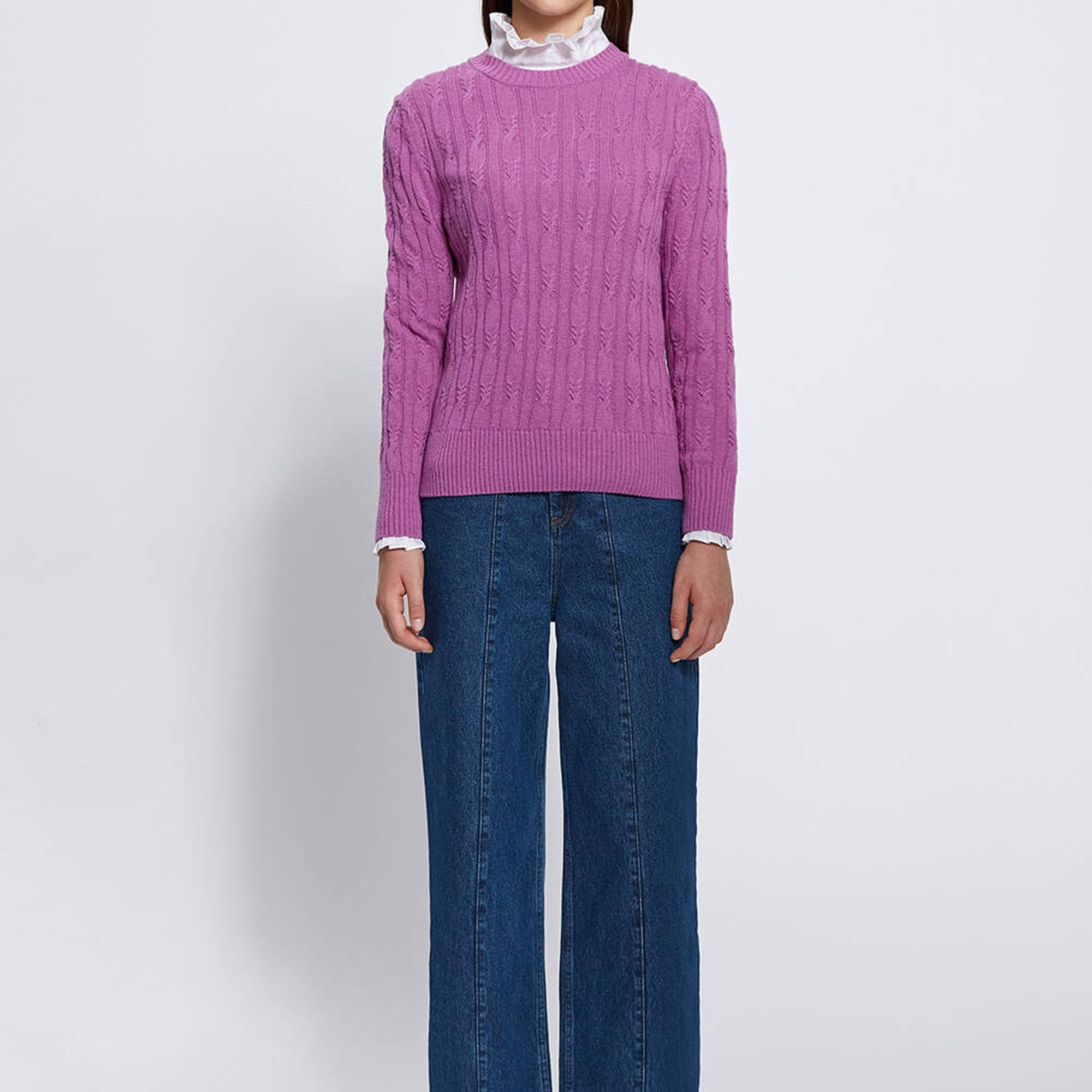 Knitss Kaşmir Karışımlı Saç Örgü Leylak Rengi Triko