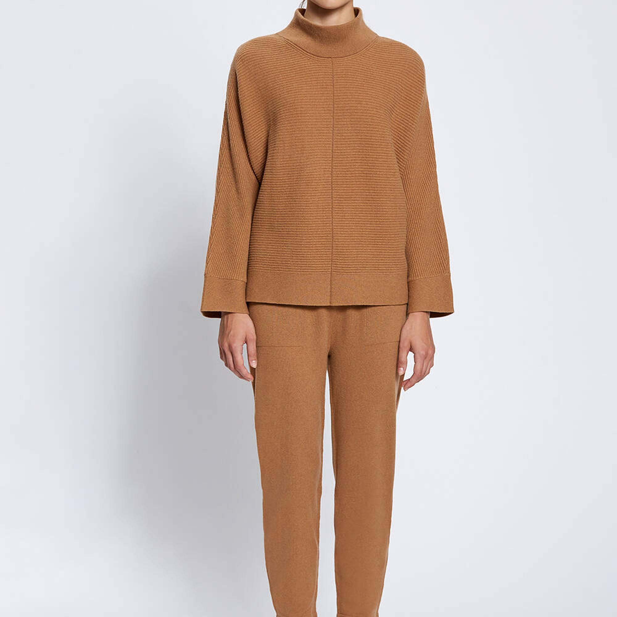 Knitss Oversıze Dik Yaka Camel Kaşmir Triko