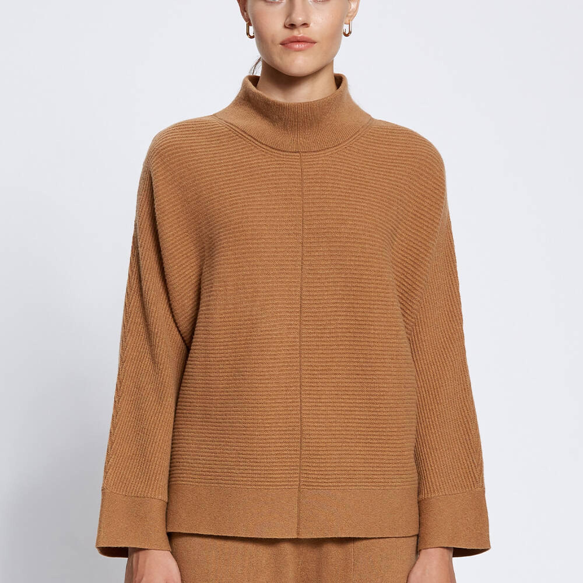 Knitss Oversıze Dik Yaka Camel Kaşmir Triko