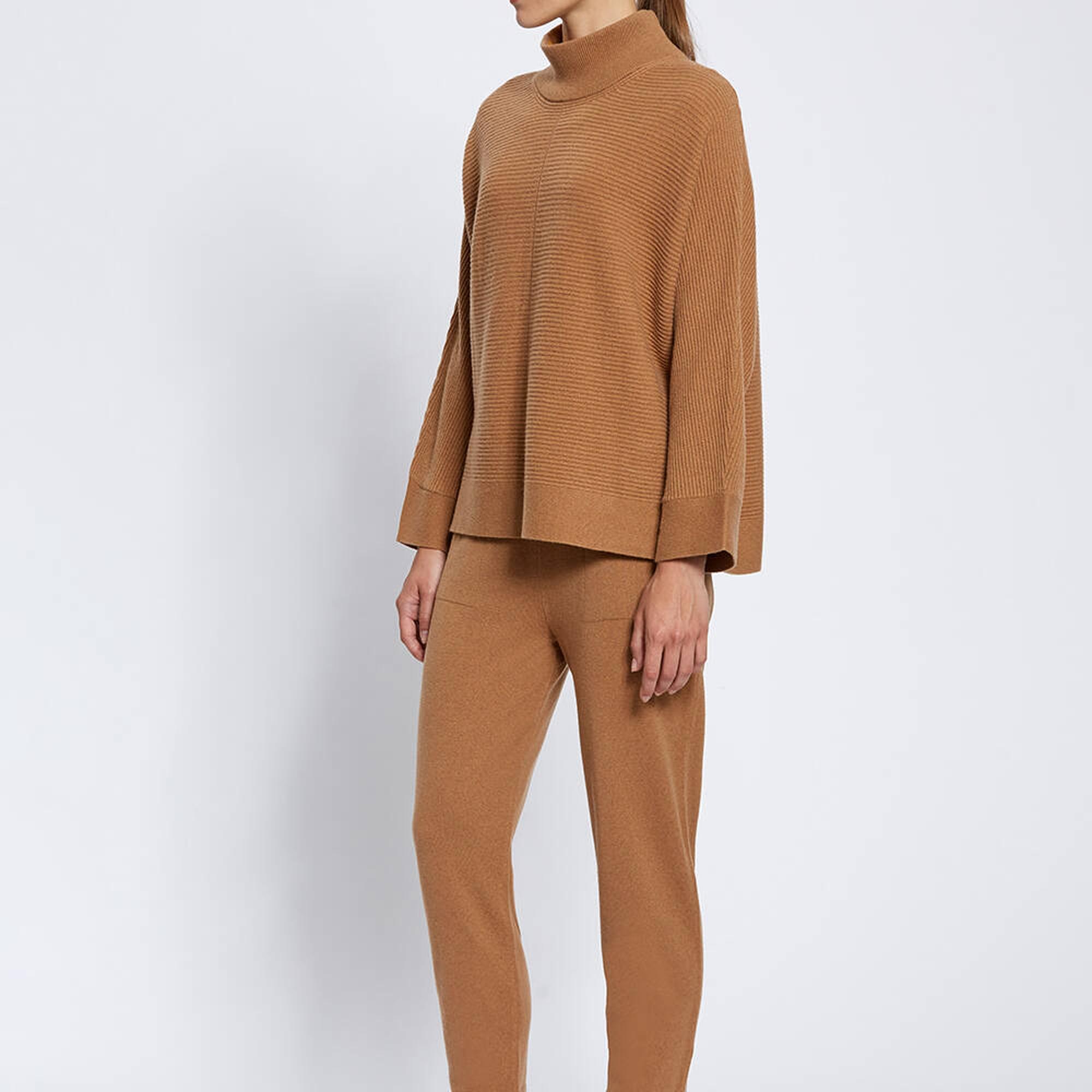 Knitss Oversıze Dik Yaka Camel Kaşmir Triko