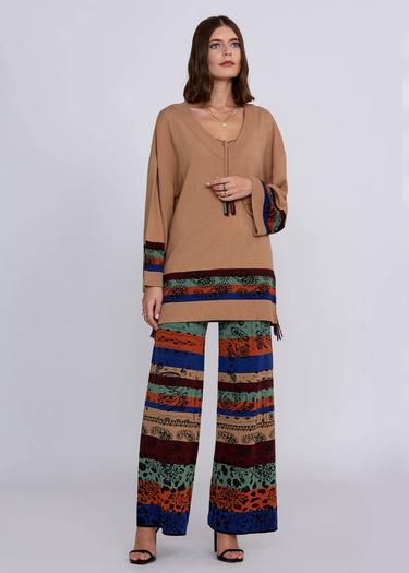  Knitss Kaşmir Yün Karışımlı V Yaka Camel Triko Tunik