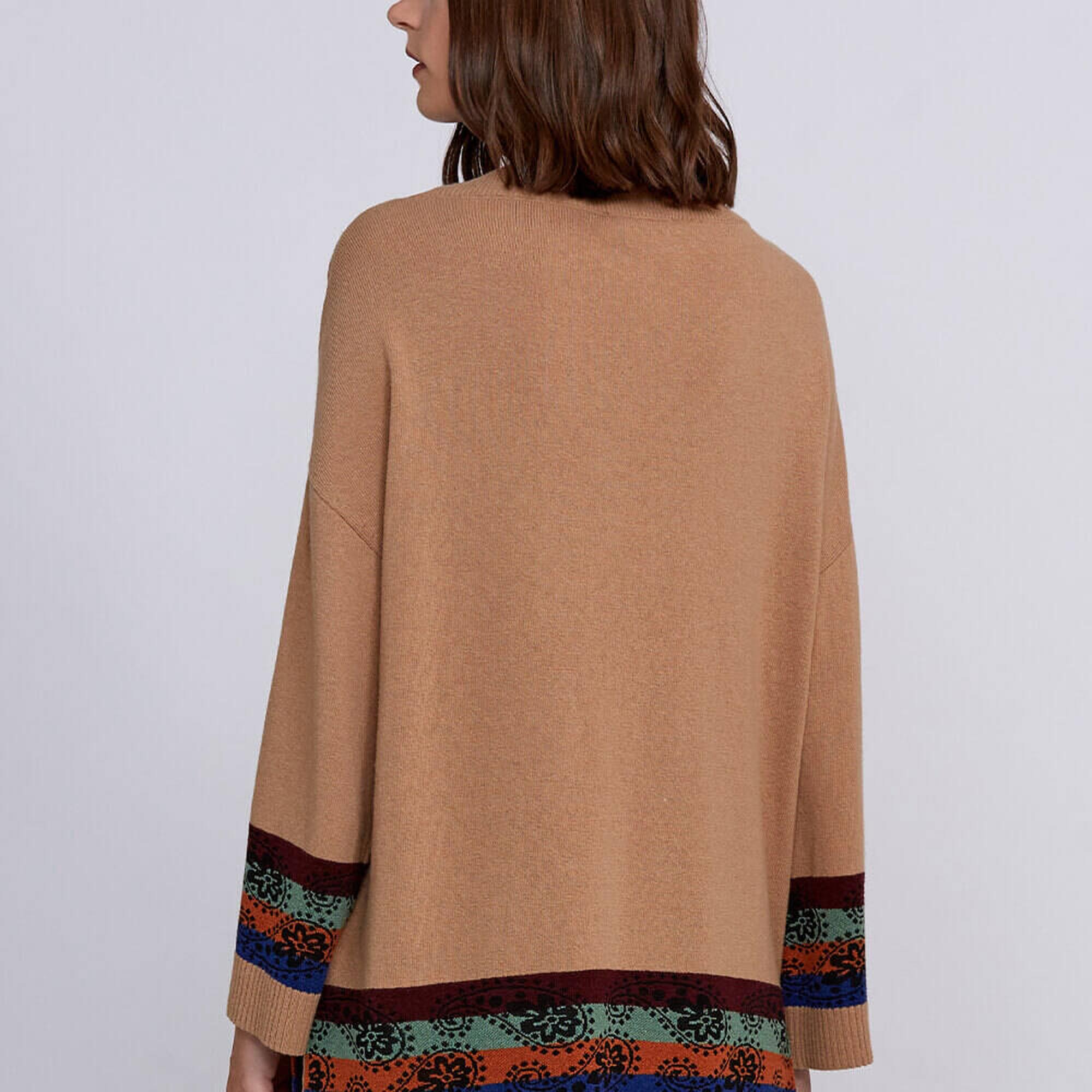 Knitss Kaşmir Yün Karışımlı V Yaka Camel Triko Tunik