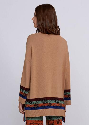  Knitss Kaşmir Yün Karışımlı V Yaka Camel Triko Tunik