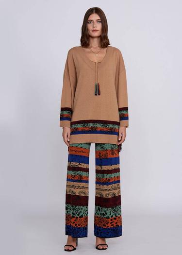  Knitss Kaşmir Yün Karışımlı V Yaka Camel Triko Tunik