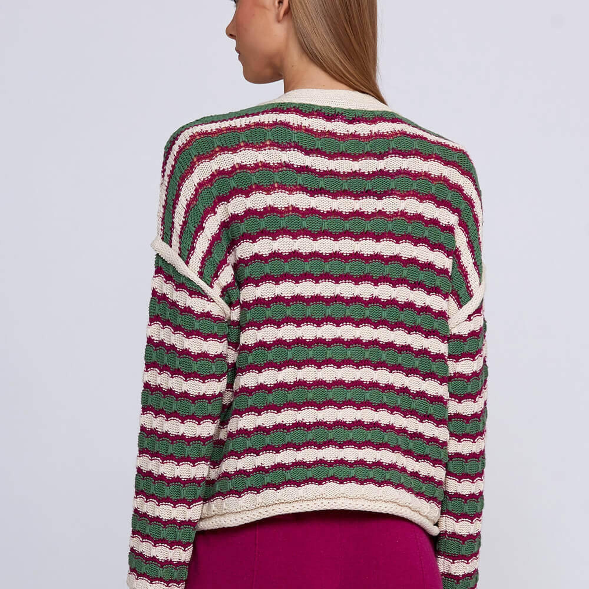 Knitss Organik Pamuk Karışımlı Yeşil  Ekru Triko Hırka