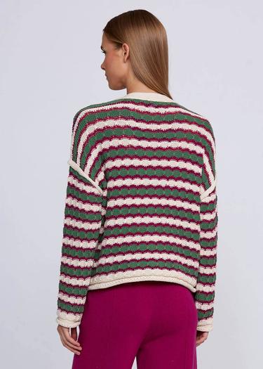  Knitss Organik Pamuk Karışımlı Yeşil  Ekru Triko Hırka